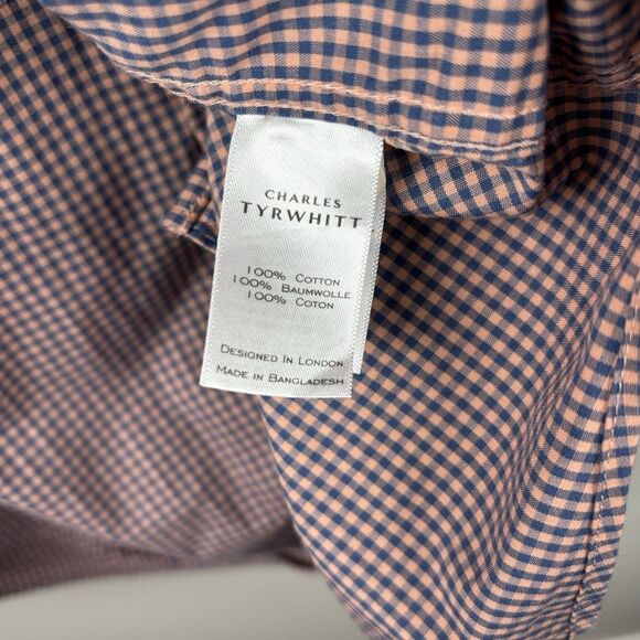 Charles Tyrwhitt Dress Shirt Men XXL Classic Fit Blue Red Gingham Pocket Jermyn - Picture 4 of 6